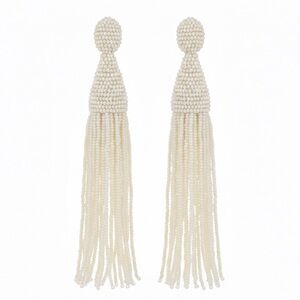 Oscar de la Renta Cream Beaded Tassel Earrings
